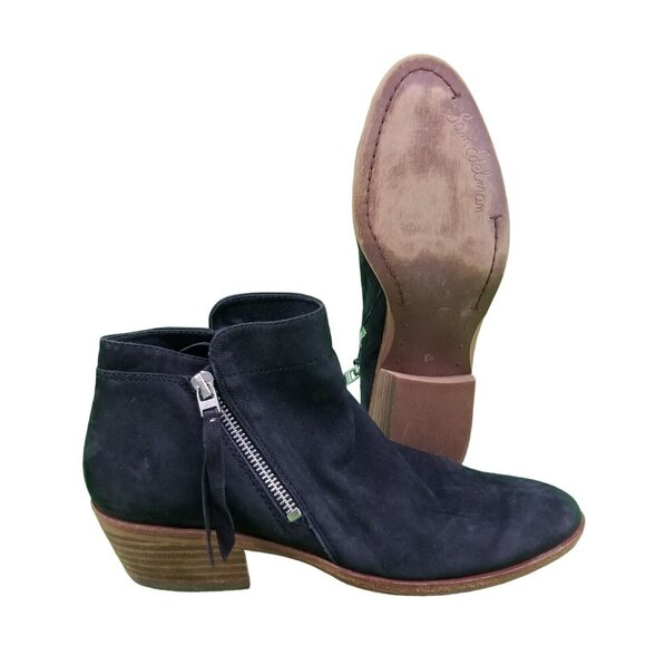 ✅Sam Edelman Ankle Boots Womens 8.5 Black Nubuck PACKER Zip Booties Stacked Heel - Picture 2 of 10
